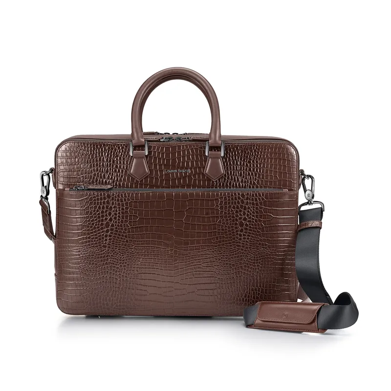 Lapis Bard Mandeville 15-inch Croc-Textured Double Compartment Laptop Bag - Dark Brown