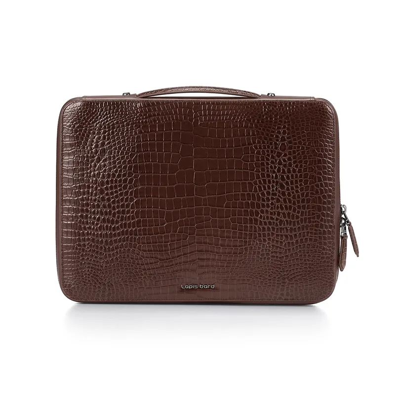 Lapis Bard Mandeville 13-Inch Croc-Textured Laptop Sleeve - Dark Brown