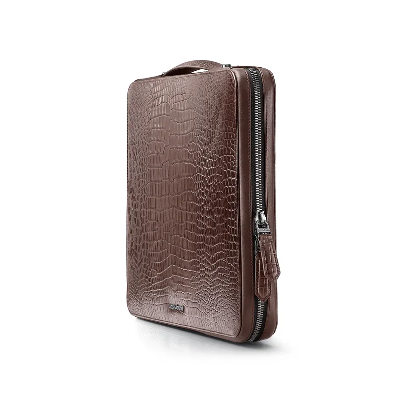 Lapis Bard Mandeville 13-Inch Croc-Textured Laptop Sleeve - Dark Brown