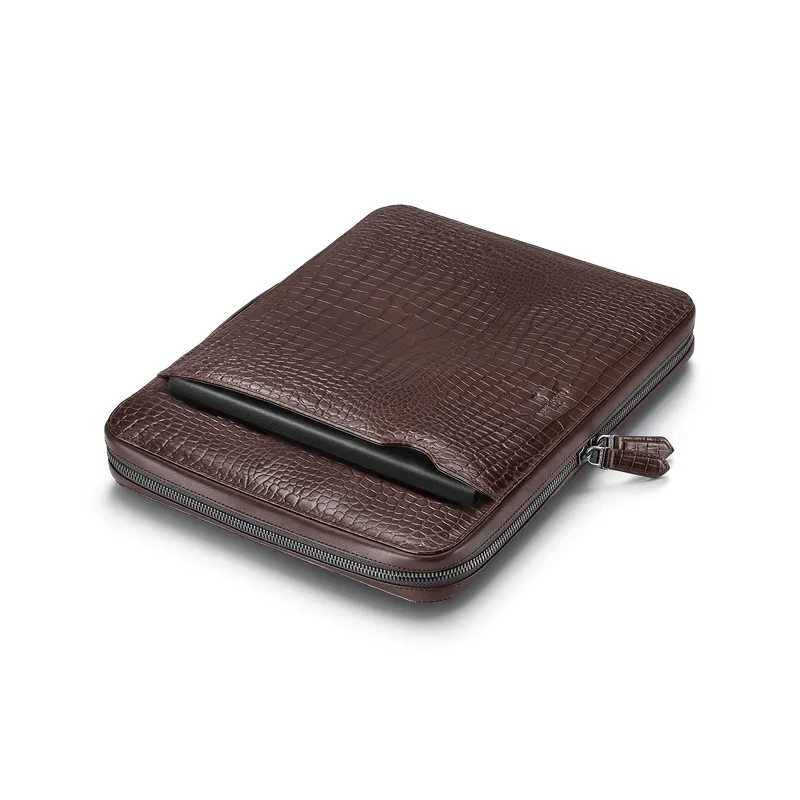 Lapis Bard Mandeville 13-Inch Croc-Textured Laptop Sleeve - Dark Brown