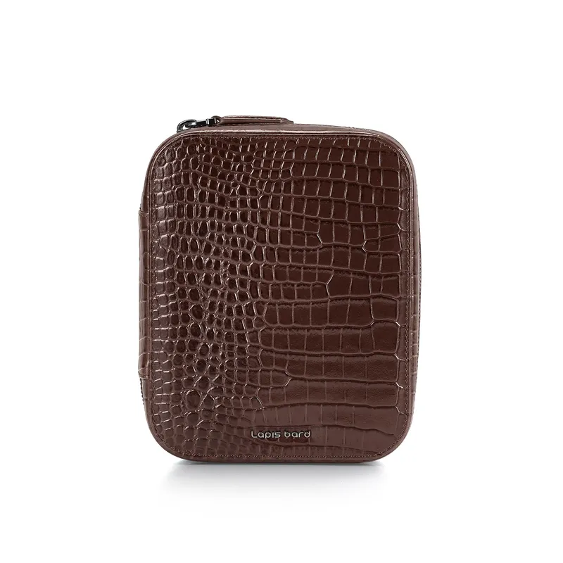 Lapis Bard Mandeville Croc-Textured Watchcase (4 Slots) - Dark Brown