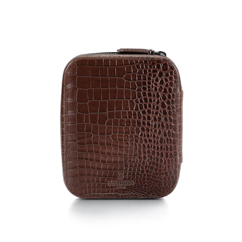 Lapis Bard Mandeville Croc-Textured Watchcase (4 Slots) - Dark Brown
