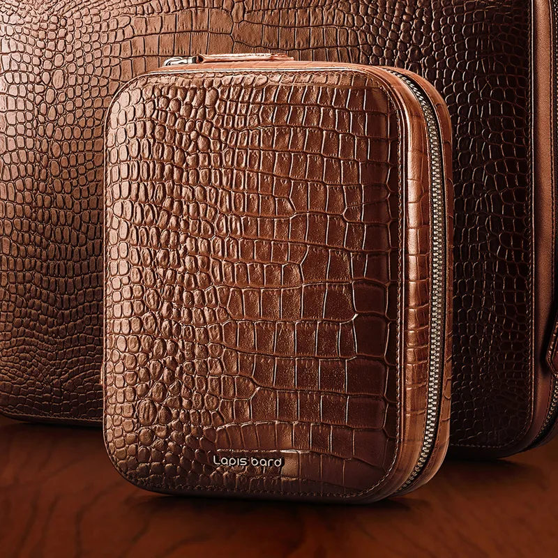Lapis Bard Mandeville Croc-Textured Watchcase (4 Slots) - Dark Brown
