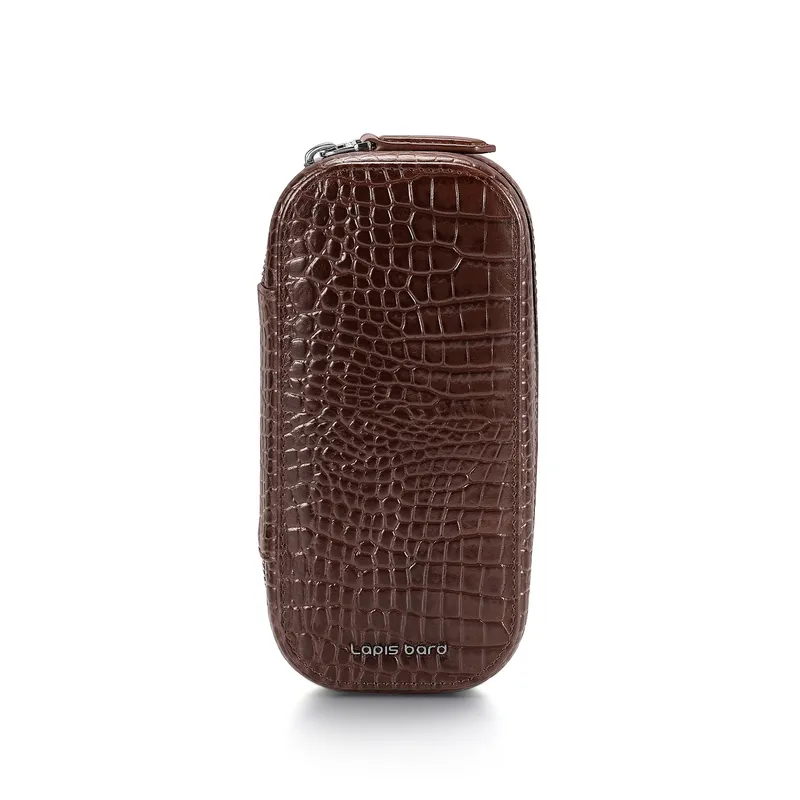 Lapis Bard Mandeville Croc-Textured Watchcase (2 Slots) - Dark Brown