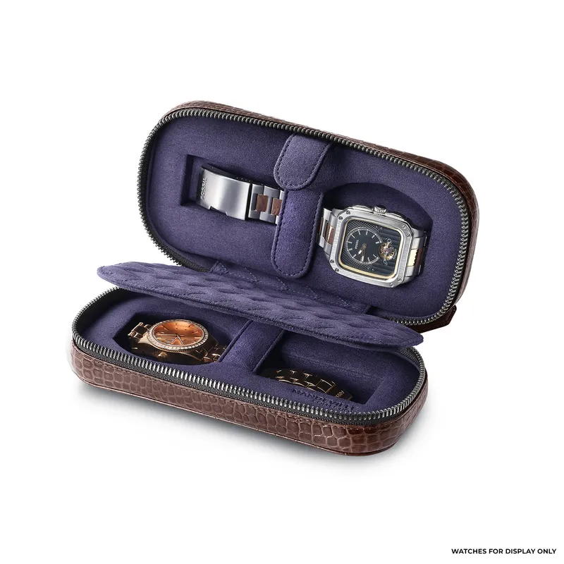 Lapis Bard Mandeville Croc-Textured Watchcase (2 Slots) - Dark Brown