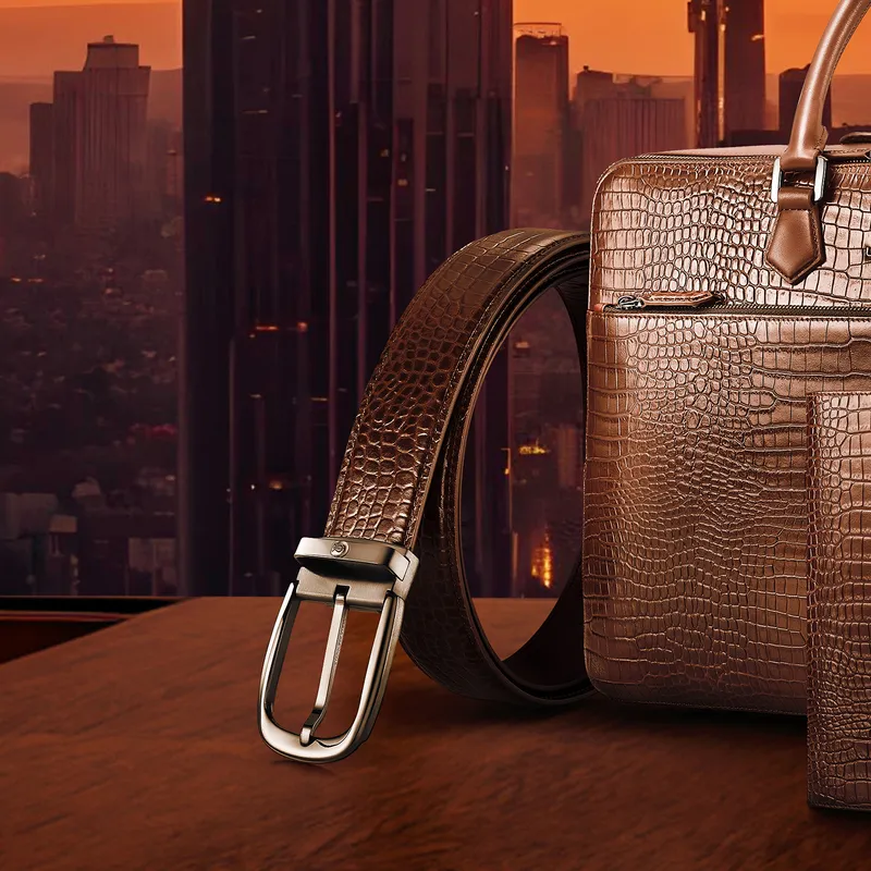 Lapis Bard Mandeville Croc-Textured 35 MM Buckle Belt - Dark Brown