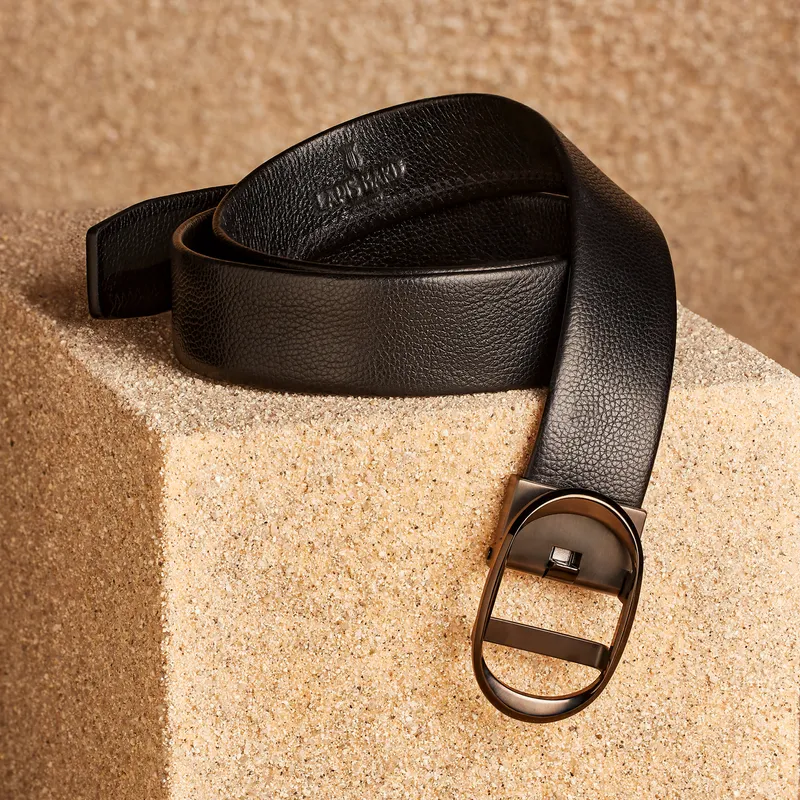 Lapis Bard Nova Belt Gunmetal 35 MM Buckle Pebbled Leather - Black