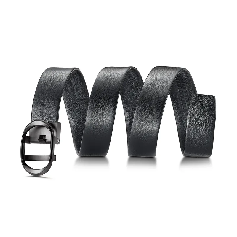 Lapis Bard Nova Belt Gunmetal 35 MM Buckle Pebbled Leather - Black