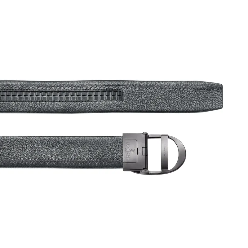 Lapis Bard Nova Belt Gunmetal 35 MM Buckle Pebbled Leather - Black