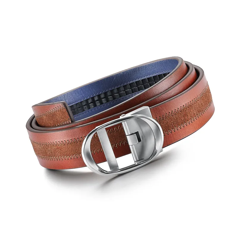 Lapis Bard Nova Belt Chrome 35 MM Buckle Dual-Toned Leather - Brown & Navy Blue