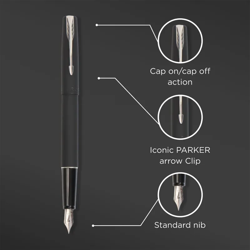 Parker Frontier Matte Black Fountain Pen With Chrome Trim-Fine