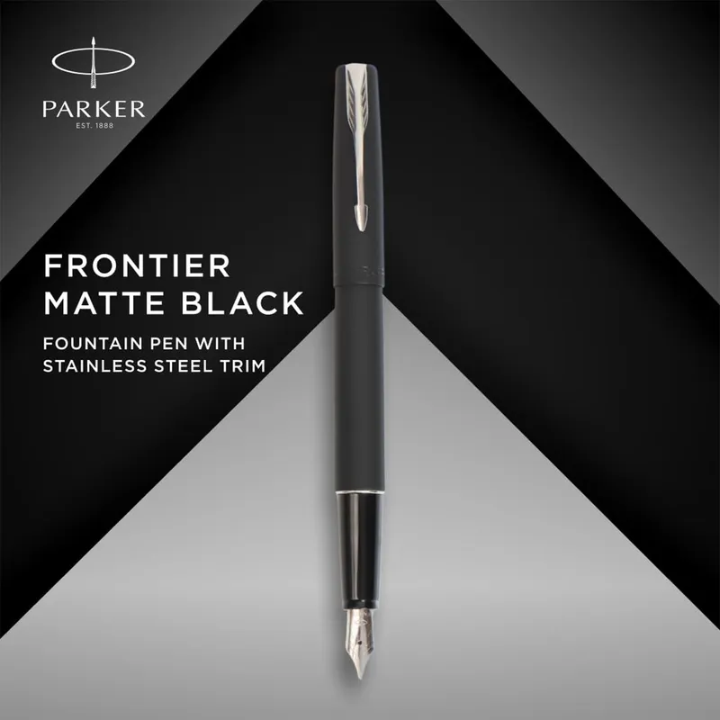 Parker Frontier Matte Black Fountain Pen With Chrome Trim-Fine