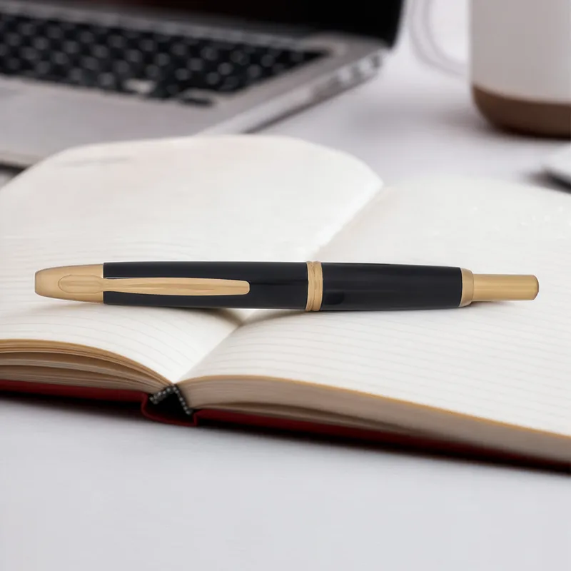 Pilot FC1500 RG Glossy Black Capless Retractable Fountain Pen with Gold Trims-Medium