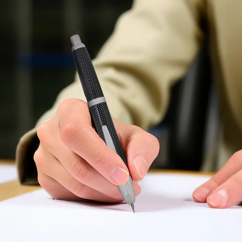 Pilot 2076 Kasuri Black Capless Retractable Fountain Pen with Rhodium-Plated Trims