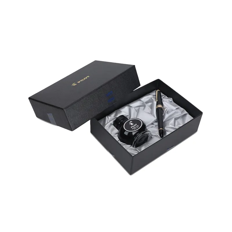 Pilot 2196 Custom 823 Black Fountain Pen with Ink Bottle-Medium