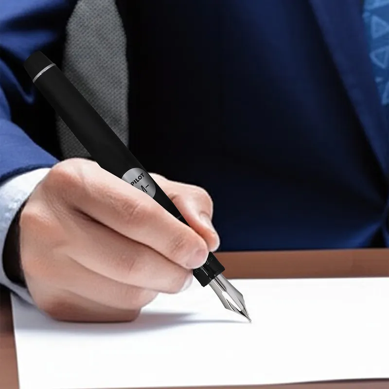 Pilot 2297 Justus 95 Black Stripe Fountain Pen with Silver Trim Fountain Pen-Medium
