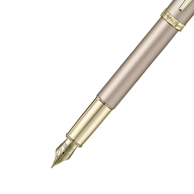 Sheaffer 100 Emily in Paris 9377 Champagne Gold Fountain Pen with Champagne Gold Trims and Bow-Shaped Clip Emblem (Fine)