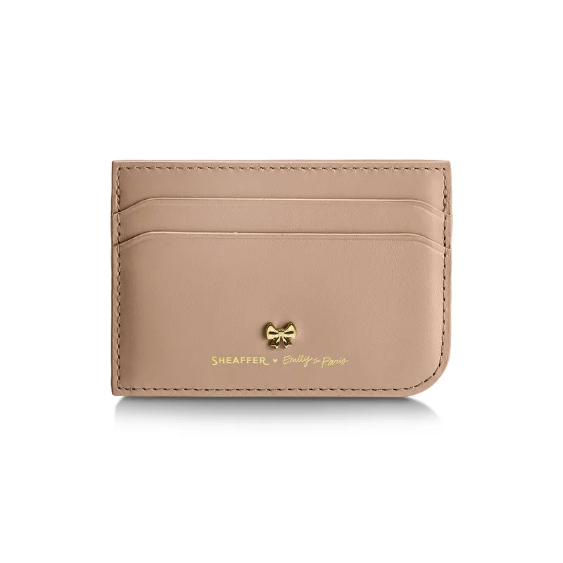 Sheaffer 100 Emily in Paris 9377 Champagne Gold Ballpoint Pen with Champagne Gold Trim and Full-Grain Credit Card Holder Gift Set