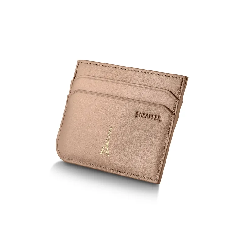 Sheaffer 100 Emily in Paris 9377 Champagne Gold Ballpoint Pen with Champagne Gold Trim and Full-Grain Credit Card Holder Gift Set