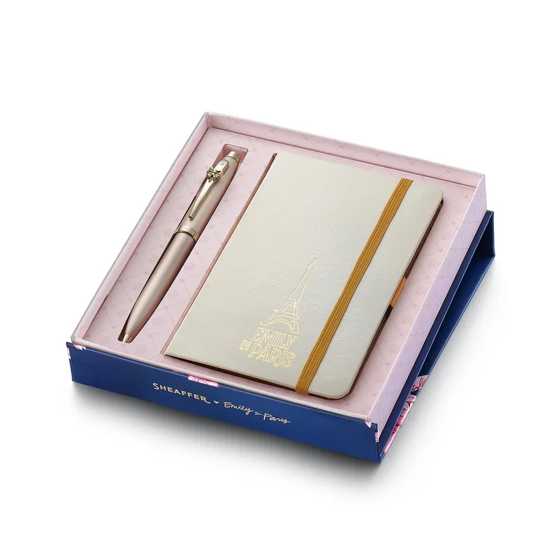Sheaffer 100 Emily in Paris 9377 Champagne Gold Ballpoint Pen with Champagne Gold Trim and Hardbound Small Notebook Gift Set