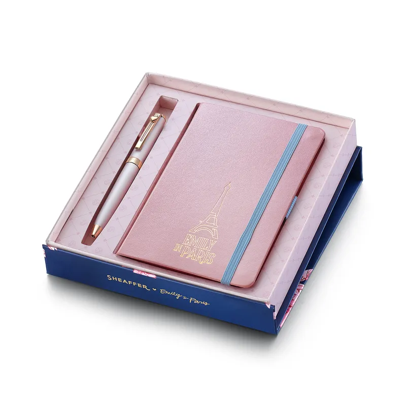 Sheaffer Emily in Paris Prelude Mini 9810 Pastel Pink Ballpoint Pen with Swarovski Crystal and Small Hardbound Notebook Gift Set