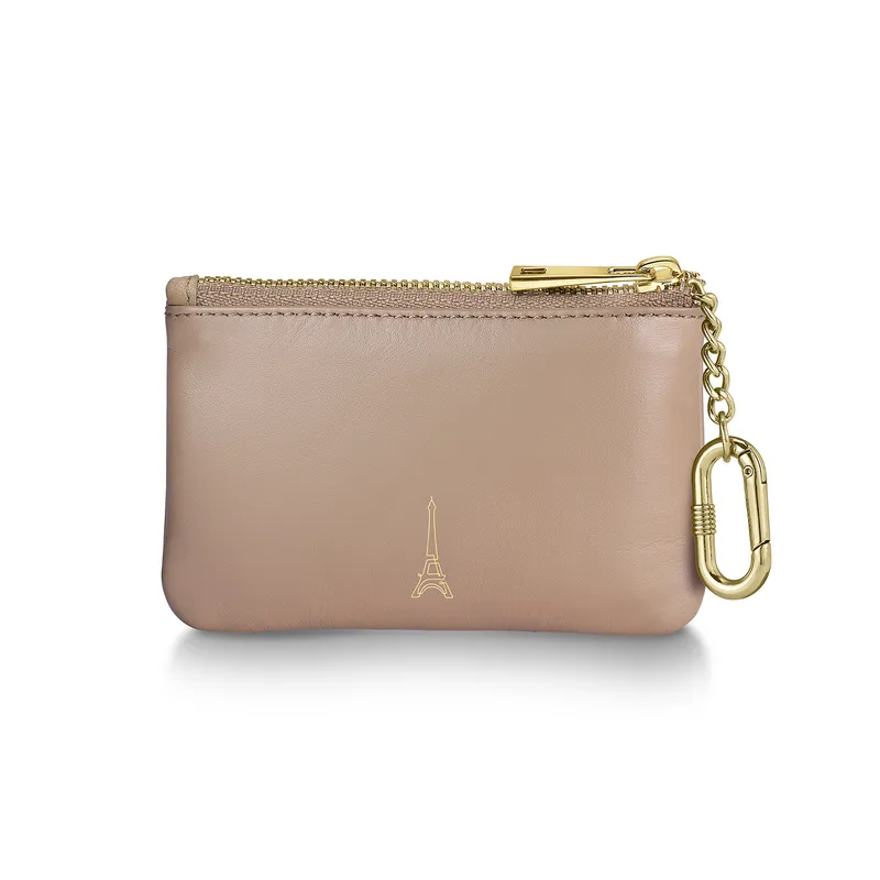 Sheaffer Emily in Paris Full-Grain Leather Zipped Key Fob Pouch with Bow-Shaped Emblem - Taupe