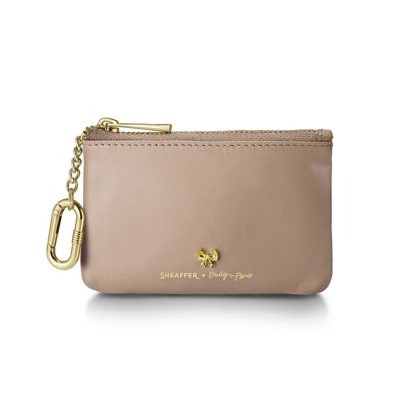Sheaffer Emily in Paris Full-Grain Leather Zipped Key Fob Pouch with Bow-Shaped Emblem - Taupe