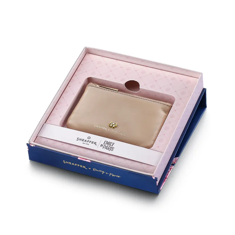 Sheaffer Emily in Paris Full-Grain Leather Zipped Key Fob Pouch with Bow-Shaped Emblem - Taupe