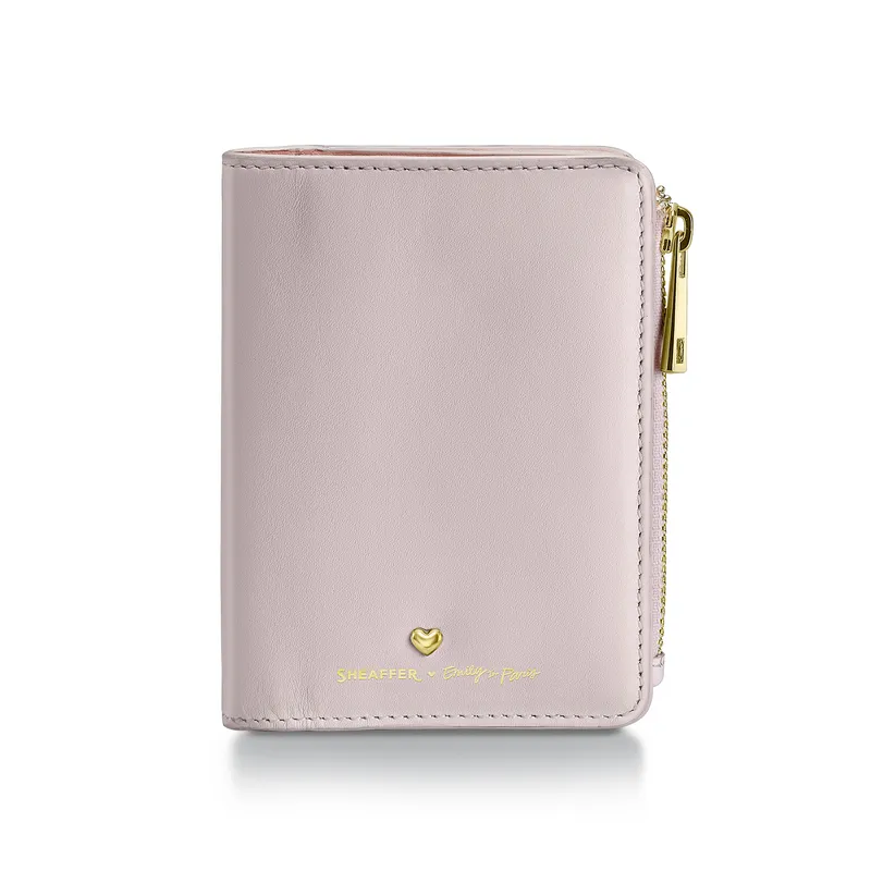Sheaffer Emily in Paris Full-Grain Leather Zipped Bifold Coin Wallet with Heart-Shaped Emblem - Pink