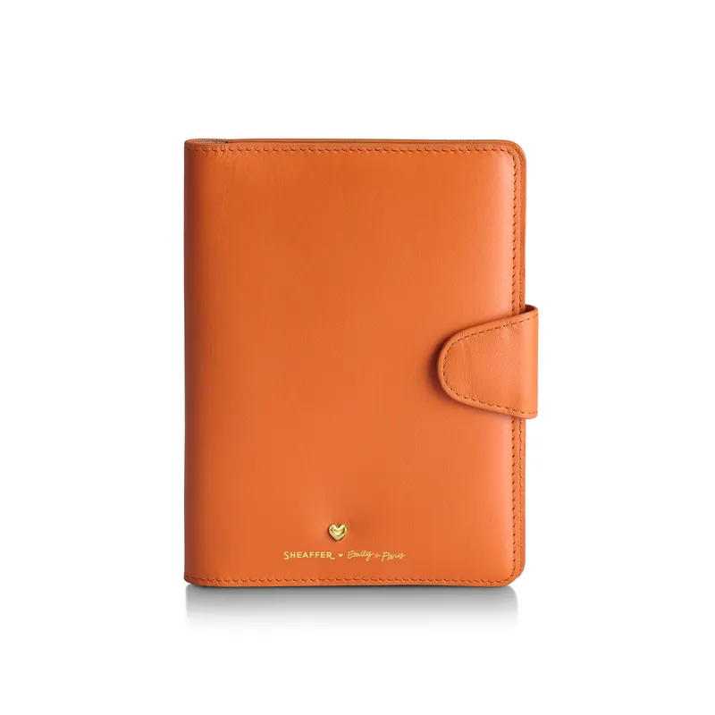 Sheaffer Emily in Paris Full-Grain Leather Passport Case with Pen Loop with Heart-Shapd Emblem - Orange