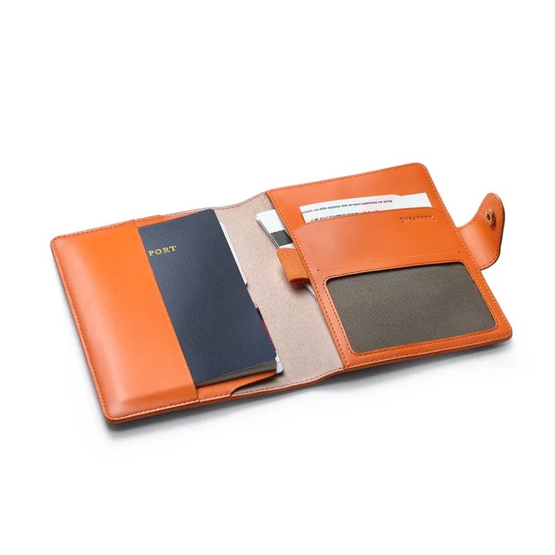 Sheaffer Emily in Paris Full-Grain Leather Passport Case with Pen Loop with Heart-Shapd Emblem - Orange