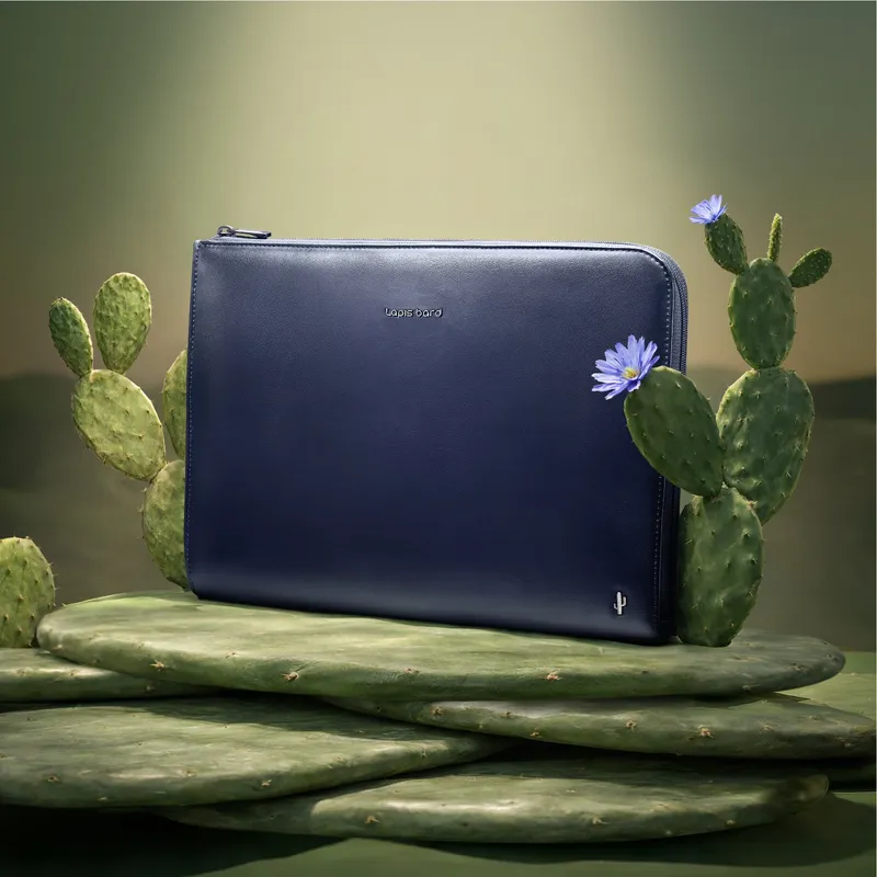 Lapis Bard Crossover Desert Bloom Cactus Leather 14-inch Laptop Sleeve - Blue
