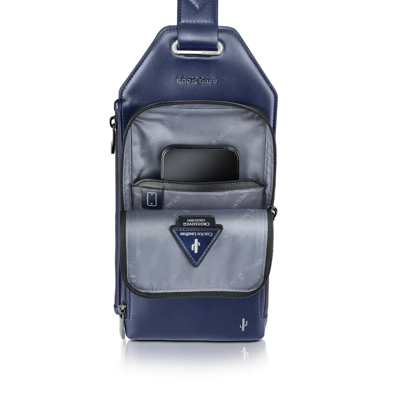 Lapis Bard Crossover Desert Bloom Cactus Leather Crossbody Bag - Blue