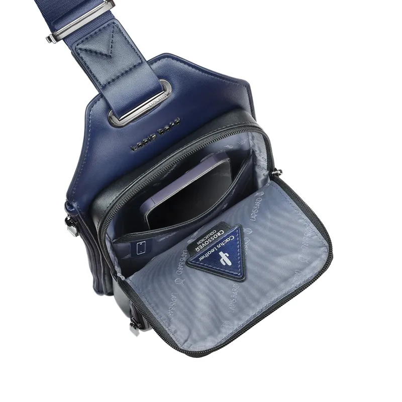 Lapis Bard Crossover Desert Bloom Cactus Leather Crossbody Bag - Blue