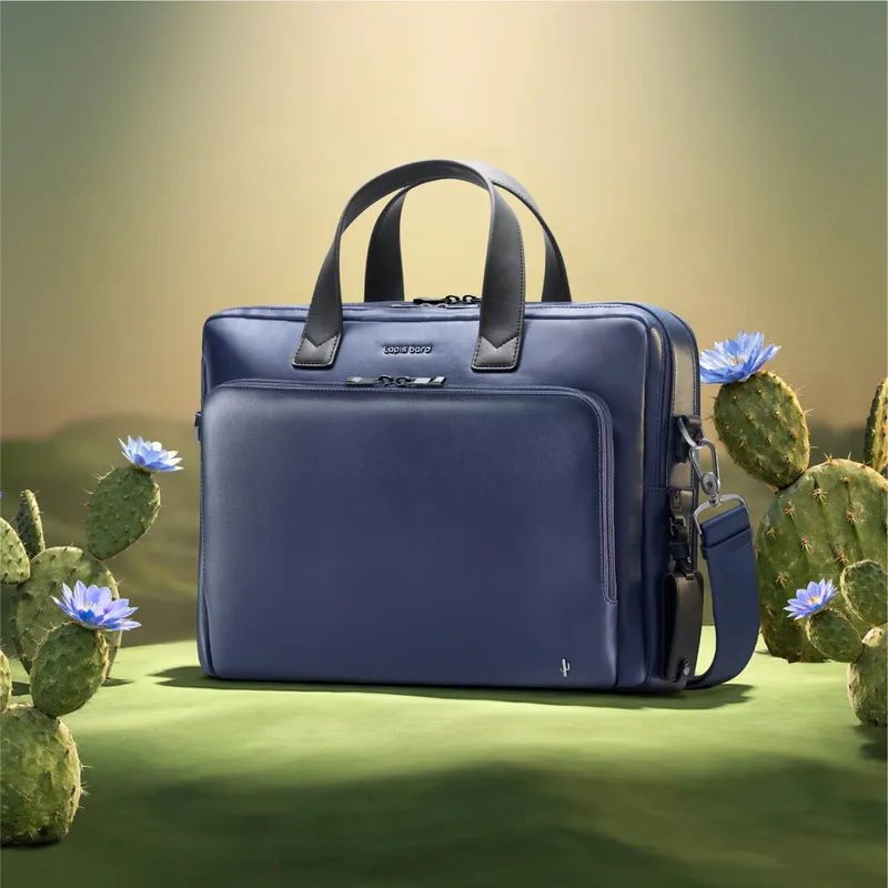 Lapis Bard Crossover Desert Bloom Cactus Leather 15-inch Briefcase Bag - Blue