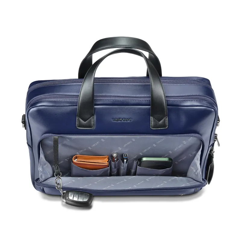 Lapis Bard Crossover Desert Bloom Cactus Leather 15-inch Briefcase Bag - Blue