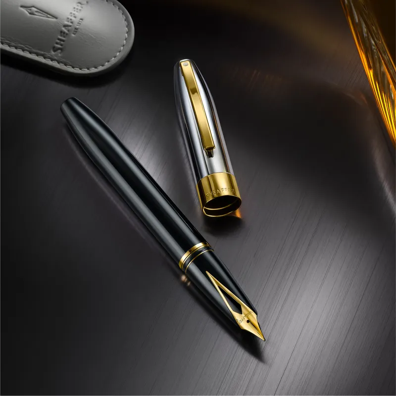 Sheaffer Legacy 9065 Glossy Black and Chrome Bi-Color Fountain Pen with 14k PVD Gold-Plated Inlaid Nib and Trims (Medium)