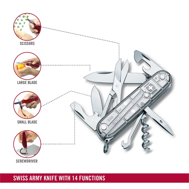 Victorinox Waiter Swiss Army Knife Climber Silvertech 91mm-Silver Translucent