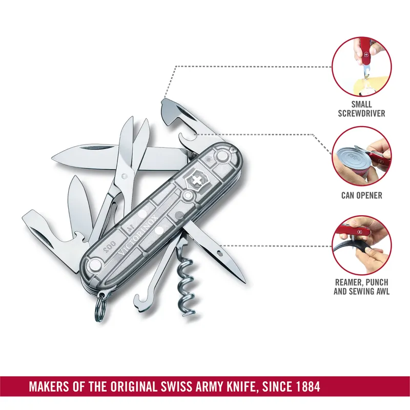 Victorinox Waiter Swiss Army Knife Climber Silvertech 91mm-Silver Translucent