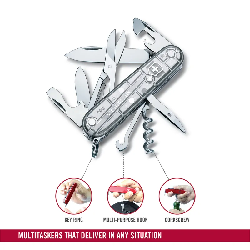 Victorinox Waiter Swiss Army Knife Climber Silvertech 91mm-Silver Translucent