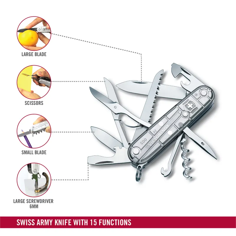 Victorinox Waiter Swiss Army Knife Huntsman SilverTech 91mm-Silver Translucent