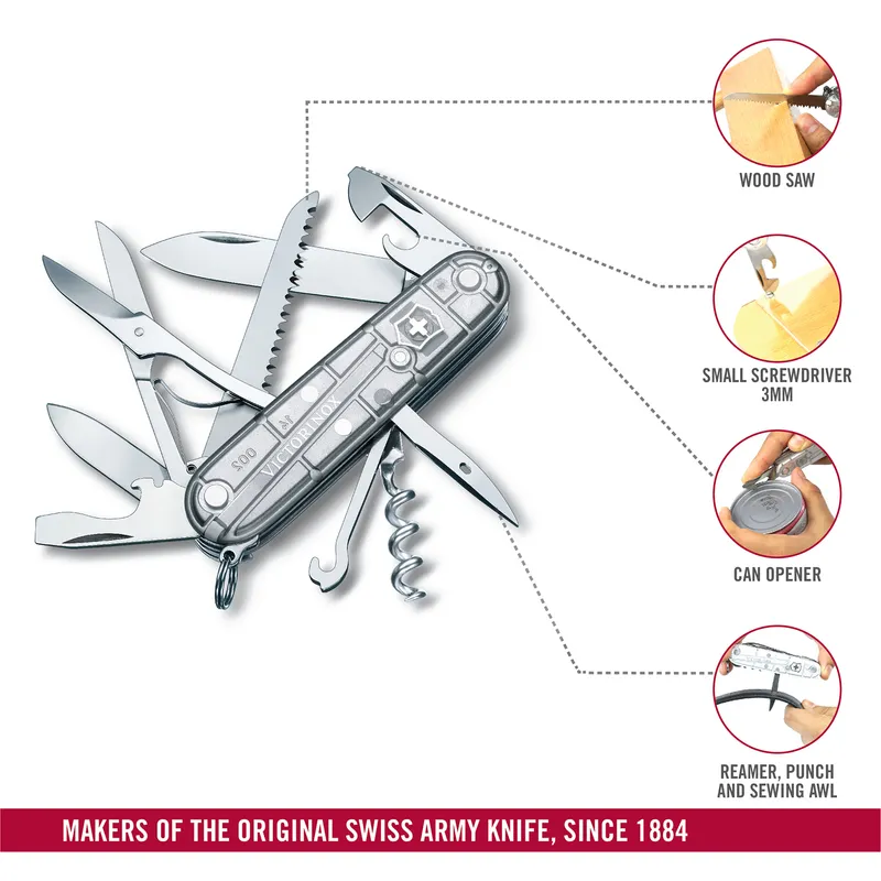 Victorinox Waiter Swiss Army Knife Huntsman SilverTech 91mm-Silver Translucent