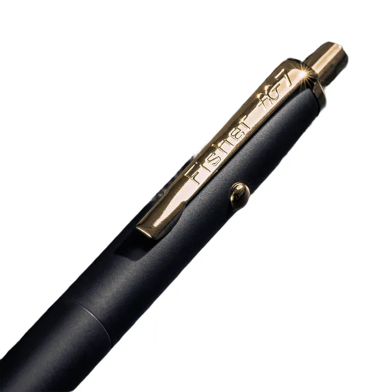 Fisher Space Cerakote Graphite Black with Gold Titanium Nitride Accents Ballpoint pen with Click and release button mechanism