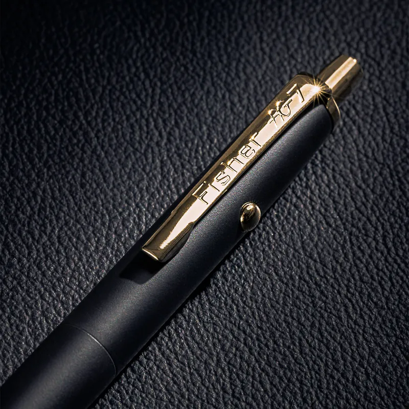 Fisher Space Cerakote Graphite Black with Gold Titanium Nitride Accents Ballpoint pen with Click and release button mechanism