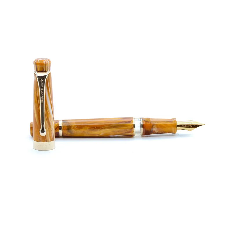 Kanwrite Heritage Marble Yellow Fountain Pen With Gold Trims - Fine