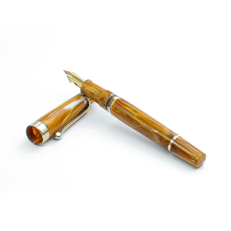 Kanwrite Heritage Marble Yellow Fountain Pen With Gold Trims - Fine