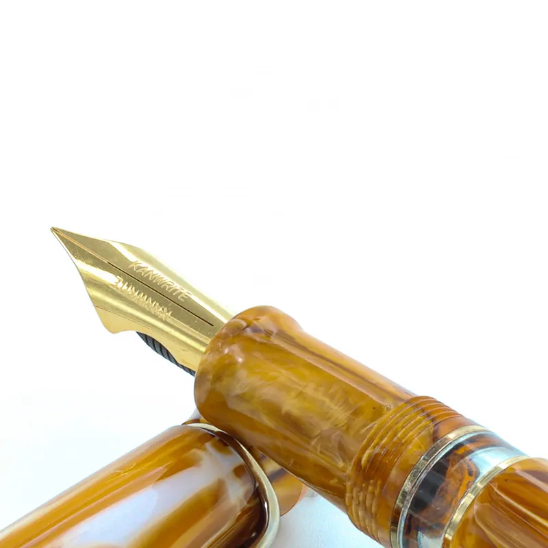 Kanwrite Heritage Marble Yellow Fountain Pen With Gold Trims - Fine