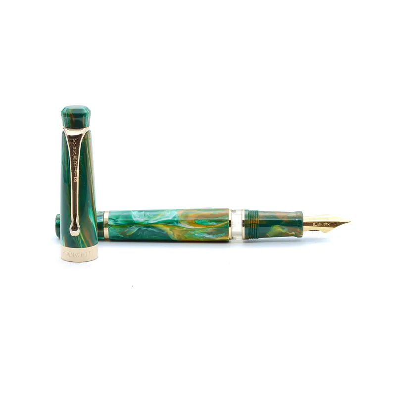Kanwrite Heritage Marble Green Swirl Fountain Pen With Gold Trims - Medium
