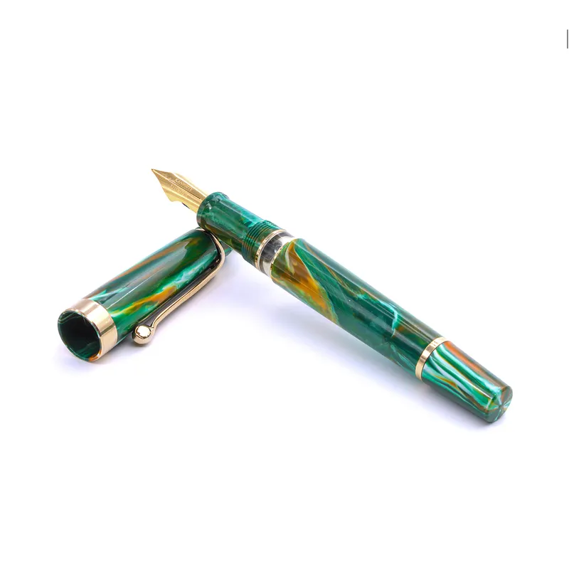 Kanwrite Heritage Marble Green Swirl Fountain Pen With Gold Trims - Medium
