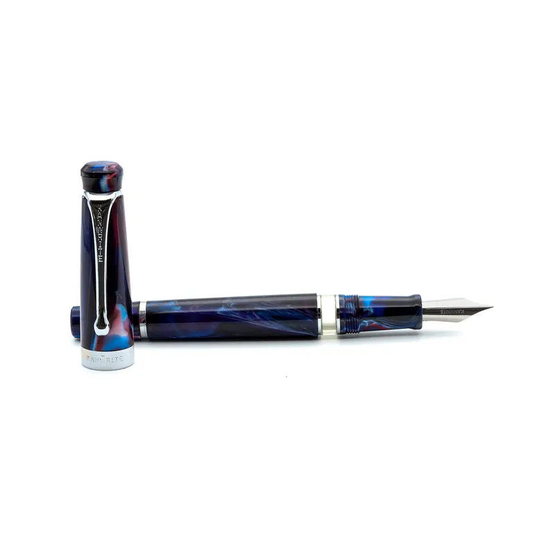 Kanwrite Heritage Marble Blue Black Fountain Pen With Gold Trims - Fine